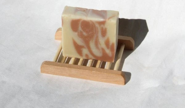 wood soap tray. handmade soap on wood soap tray.