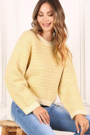 Aria Herringbone Crew Neck - Sweater - Sunday Golden