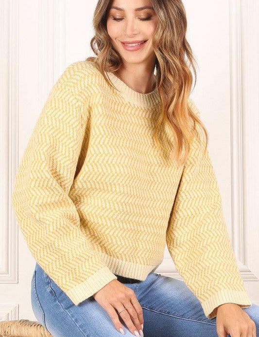 Aria Herringbone Crew Neck - Sweater - Sunday Golden