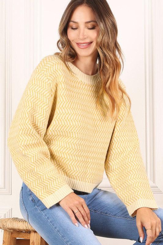 Aria Herringbone Crew Neck - Sweater - Sunday Golden