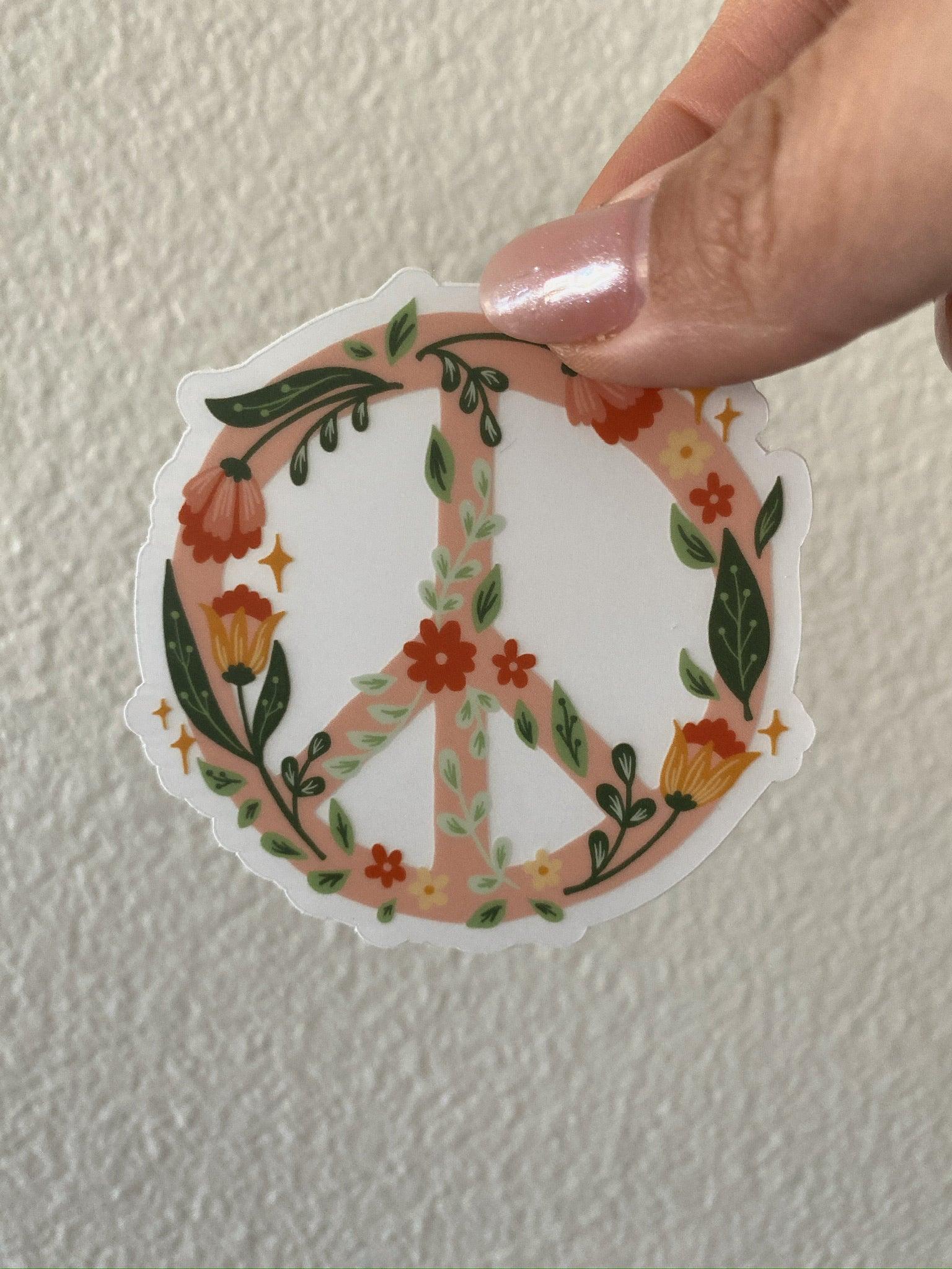 Floral Peace Sign | Clear Sticker - Sunday Golden