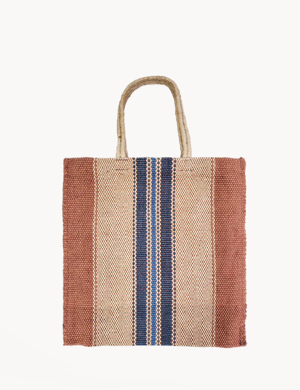  Handle drop 7". 100% Handwoven Jute Fabric. Color Natural, Brown and Multicolor. Handmade. Sustainable. Jute Tote bag.