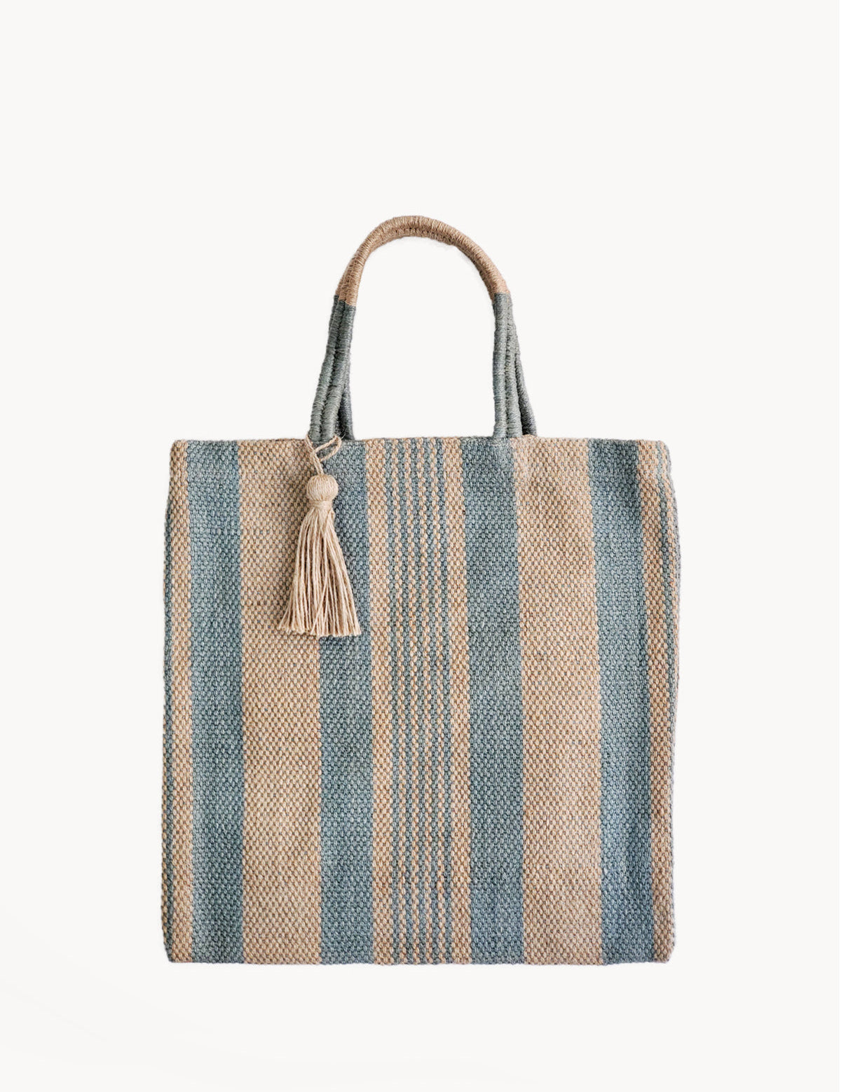  Handle drop 7".  100% Handwoven Jute Fabric. Color Natural and Pale green. Handmade. Sustainable. Jute Totebag.