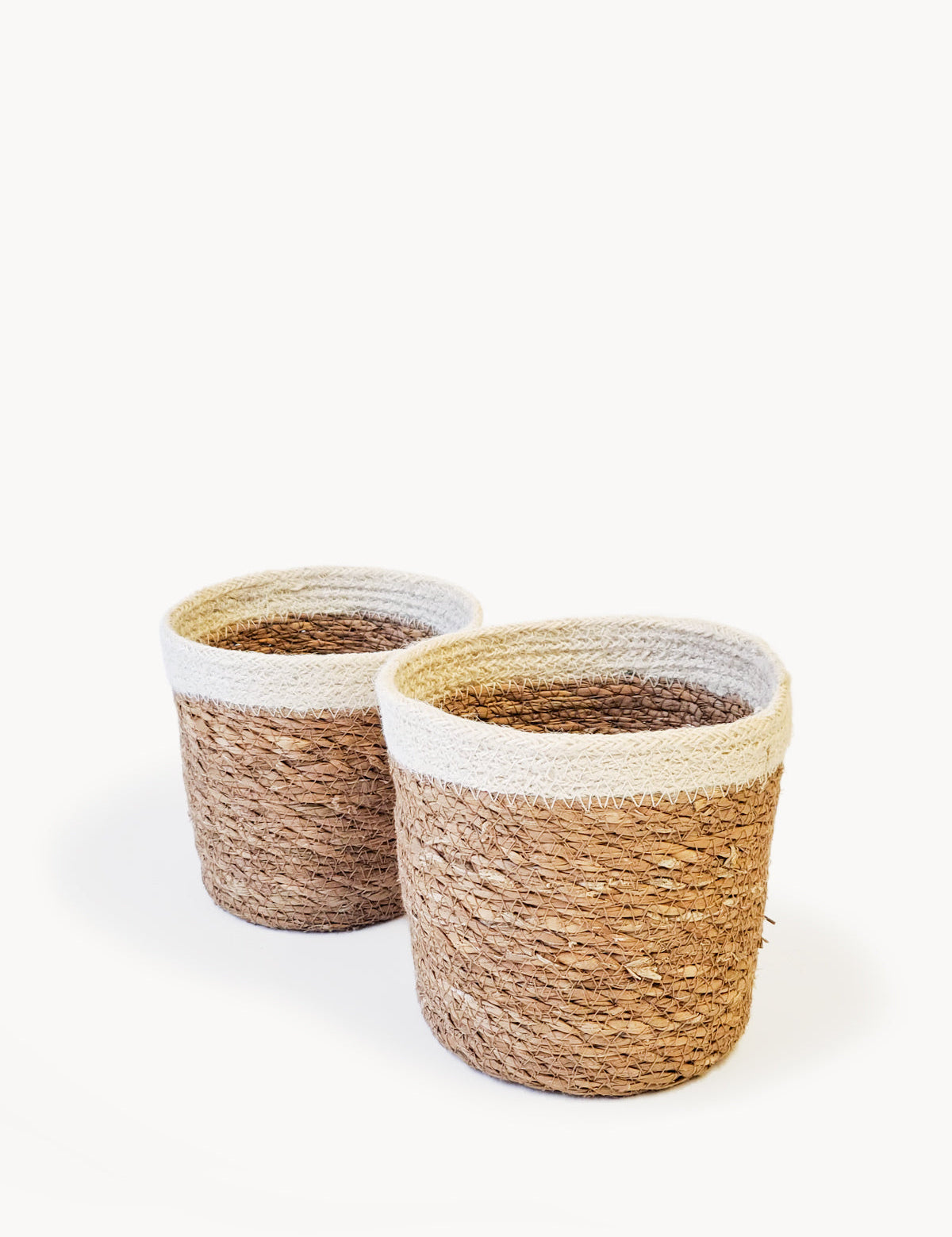 seagrass with natural jute accent at the top.  2 sizes. or set of 2. 