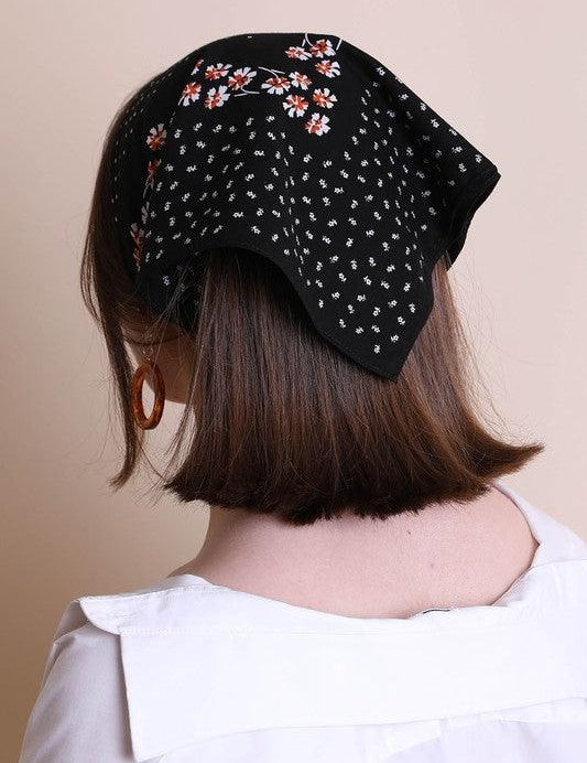 Dot and Floral Border Bandana Scarf - Sunday Golden