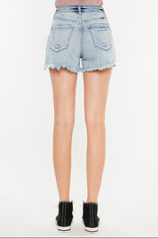 Distressed High Waist Denim Shorts with Pockets