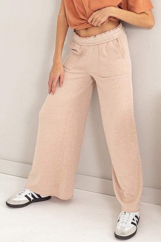 High Rise Wide Leg Drawstring Pants - Sunday Golden