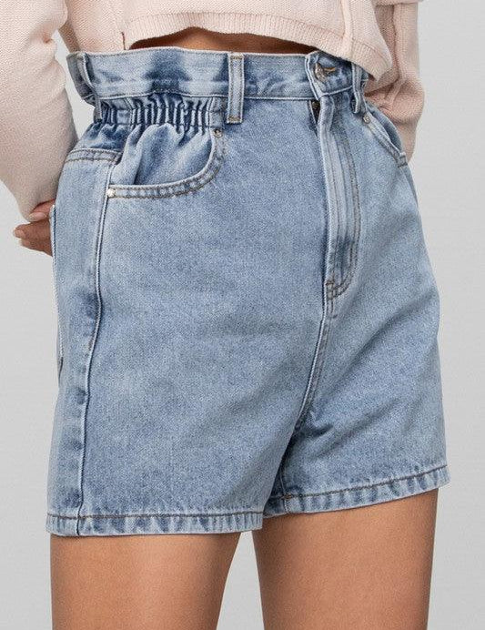 Super High Rise Elastic Waistband Denim Shorts - Sunday Golden