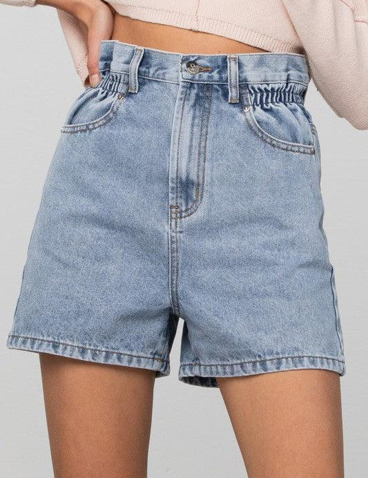 Super High Rise Elastic Waistband Denim Shorts - Sunday Golden