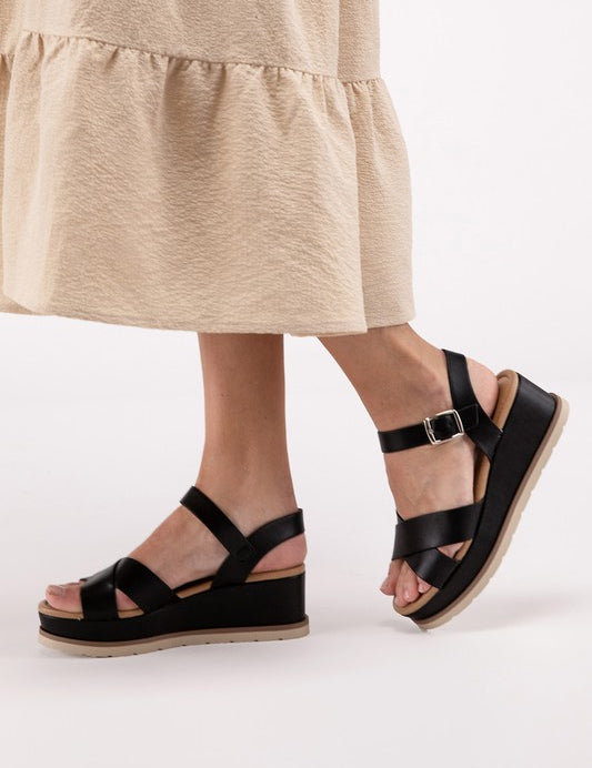 Clever Cross Strap Wedge Sandals