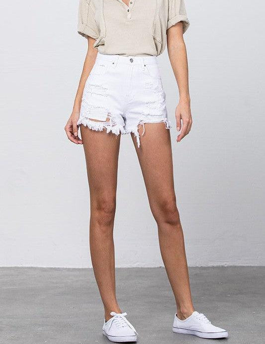 High Rise White Denim Shorts - Sunday Golden