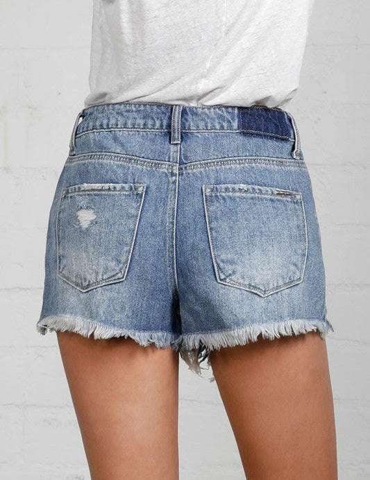 Frayed Hem Distressed Denim Shorts - Sunday Golden