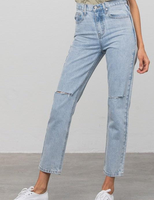 High Waist Ripped Tapered Jeans - Sunday Golden