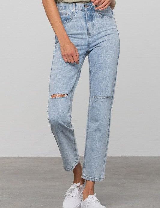 High Waist Ripped Tapered Jeans - Sunday Golden