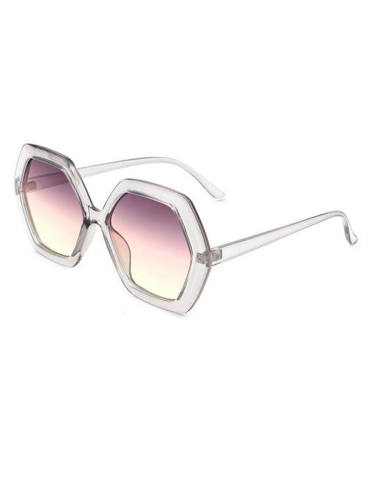  100% UVA and UVB Protection. Geometric Polygon Square Fashion Sunglasses. clear.