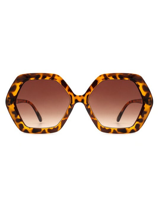 100% UVA and UVB Protection. Geometric Polygon Square Fashion Sunglasses. Tortoise shell. 