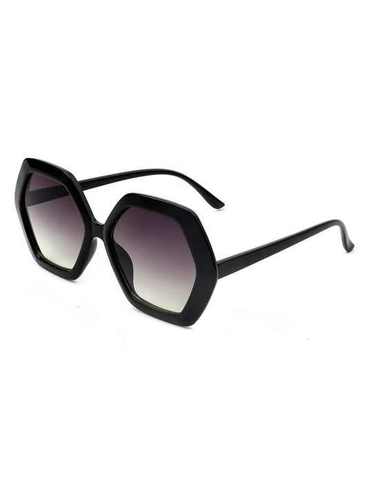 100% UVA and UVB Protection. Geometric Polygon Square Fashion Sunglasses. Black.