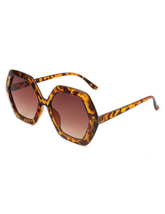 100% UVA and UVB Protection. Geometric Polygon Square Fashion Sunglasses. Tortoise shell. 