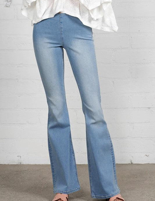 Mid Rise Banded Wide Flare Jeans - Sunday Golden