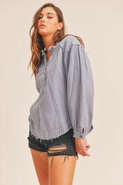 Daisy Distressed Button Down Top