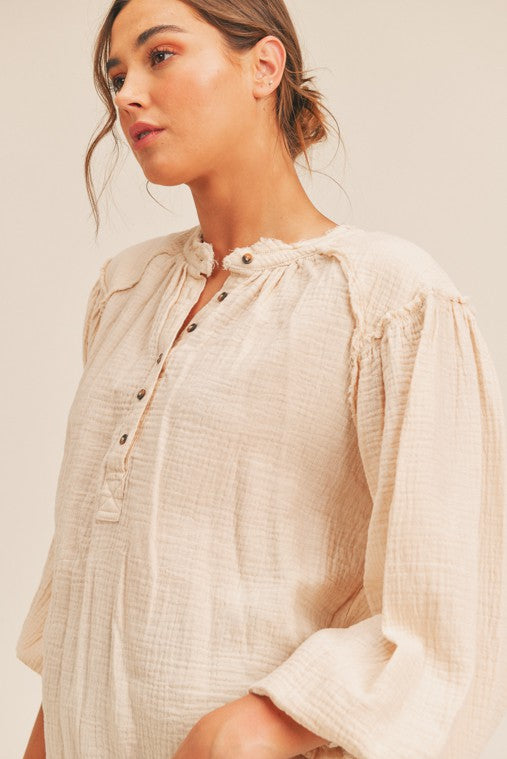 Daisy Distressed Button Down Top