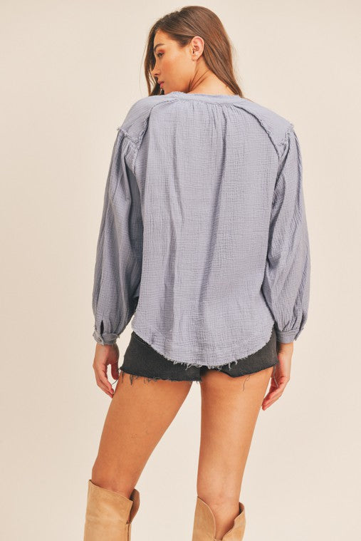 Daisy Distressed Button Down Top