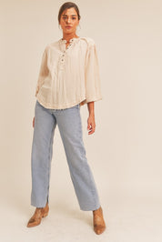 Daisy Distressed Button Down Top