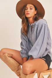 Daisy Distressed Button Down Top