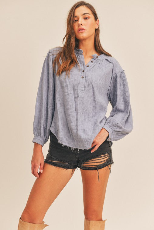 Daisy Distressed Button Down Top