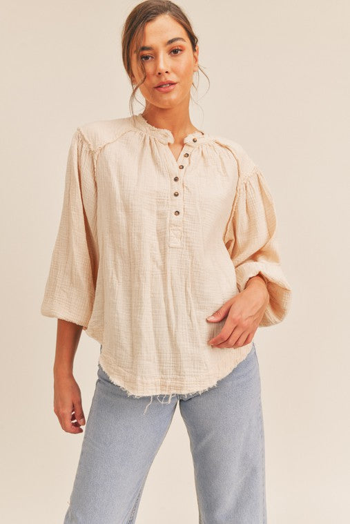 Daisy Distressed Button Down Top