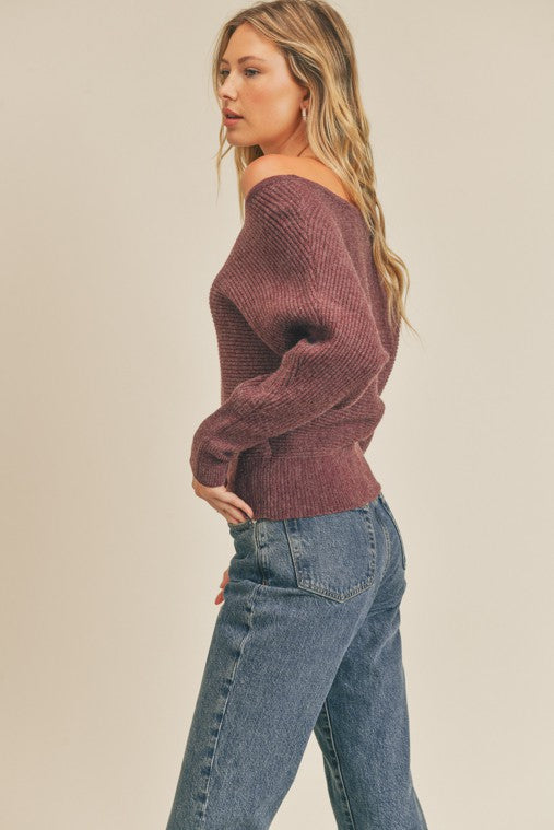 Ribbed Knit Dolman Sleeve Sweater