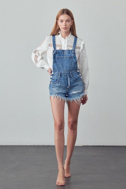 Frayed Overall Romper - Sunday Golden