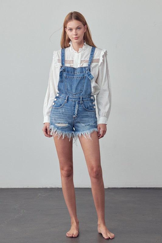 Frayed Overall Romper - Sunday Golden