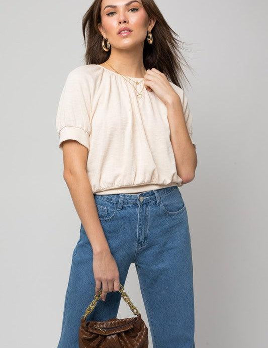 Shirring Neck Rib Top - Sunday Golden