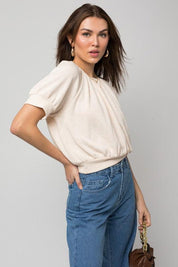 Shirring Neck Rib Top - Sunday Golden