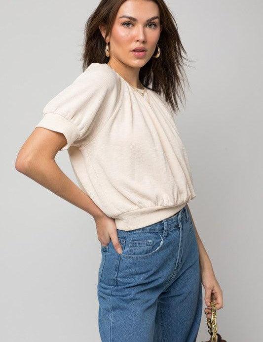 Shirring Neck Rib Top - Sunday Golden