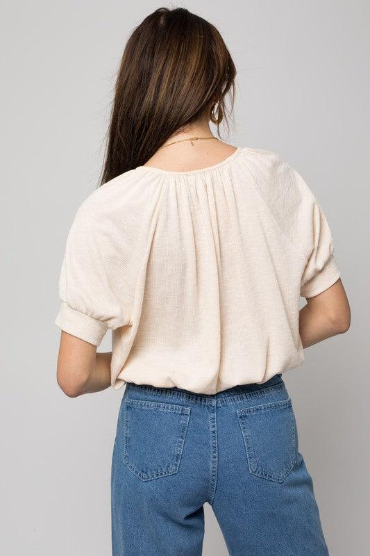 Shirring Neck Rib Top - Sunday Golden