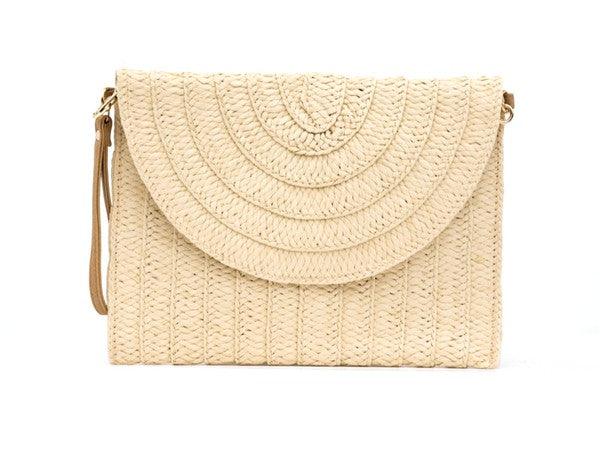 Straw Foldover Convertible Clutch - Sunday Golden