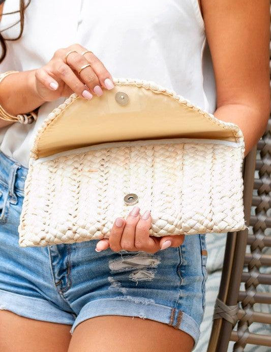 Fold Over Straw Clutch - Sunday Golden