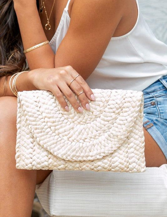 Fold Over Straw Clutch - Sunday Golden