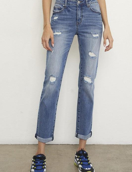 Mid Rise Slim Boyfriend Jeans - Sunday Golden