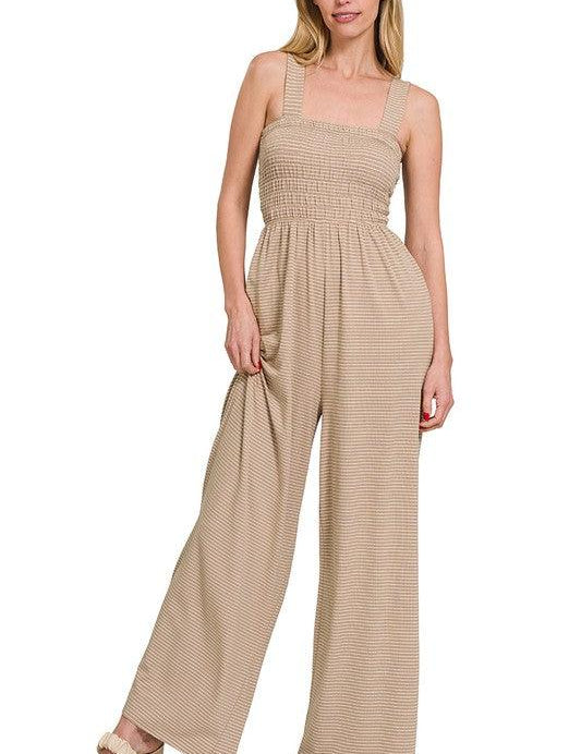 Smocked Striped Jumpsuit - Sunday Golden