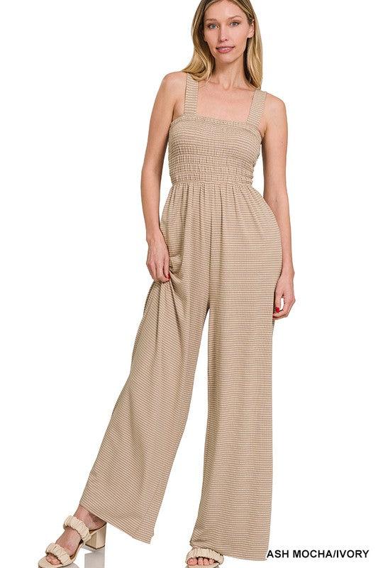 Smocked Striped Jumpsuit - Sunday Golden