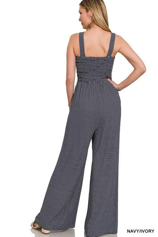 Smocked Striped Jumpsuit - Sunday Golden