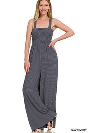 Smocked Striped Jumpsuit - Sunday Golden