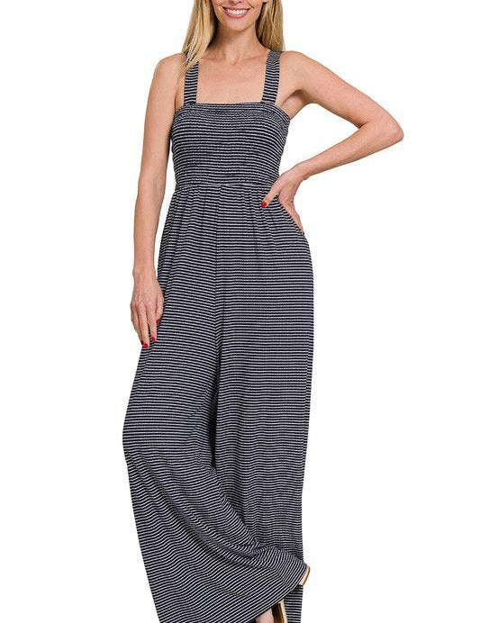 Smocked Striped Jumpsuit - Sunday Golden