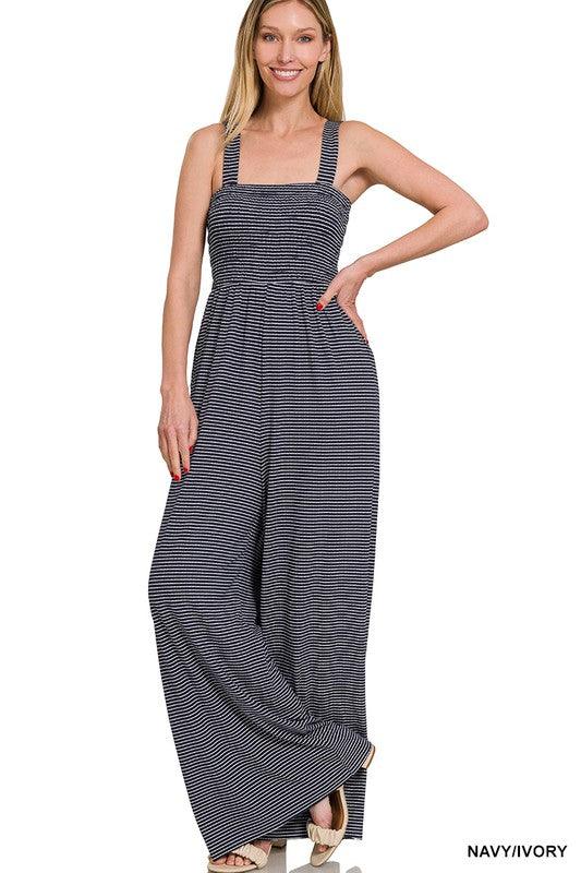 Smocked Striped Jumpsuit - Sunday Golden