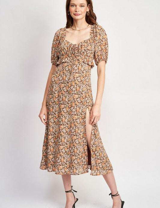 Millie Floral Midi Dress With Ruffle Detail - Sunday Golden