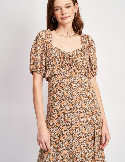 Millie Floral Midi Dress With Ruffle Detail - Sunday Golden