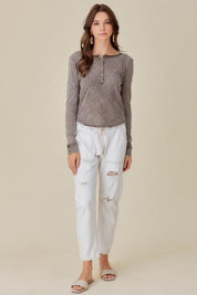 Raw Edge Button Top - Sunday Golden